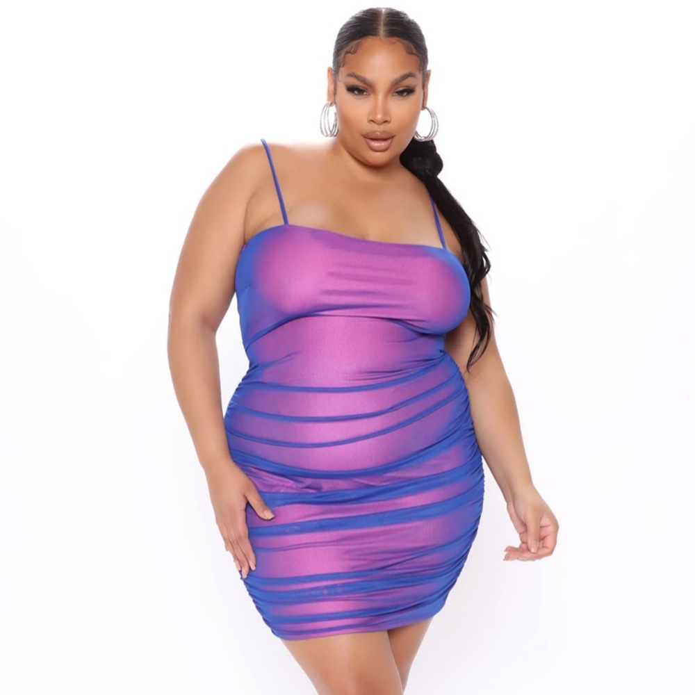 Fashion Nova Double Life Mesh Mini Dress- Royal/Combo